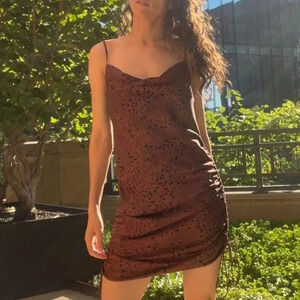Aritzia Wilfred Only Ruched Slip Satin Dress Leopard Animal Print Size  Medium